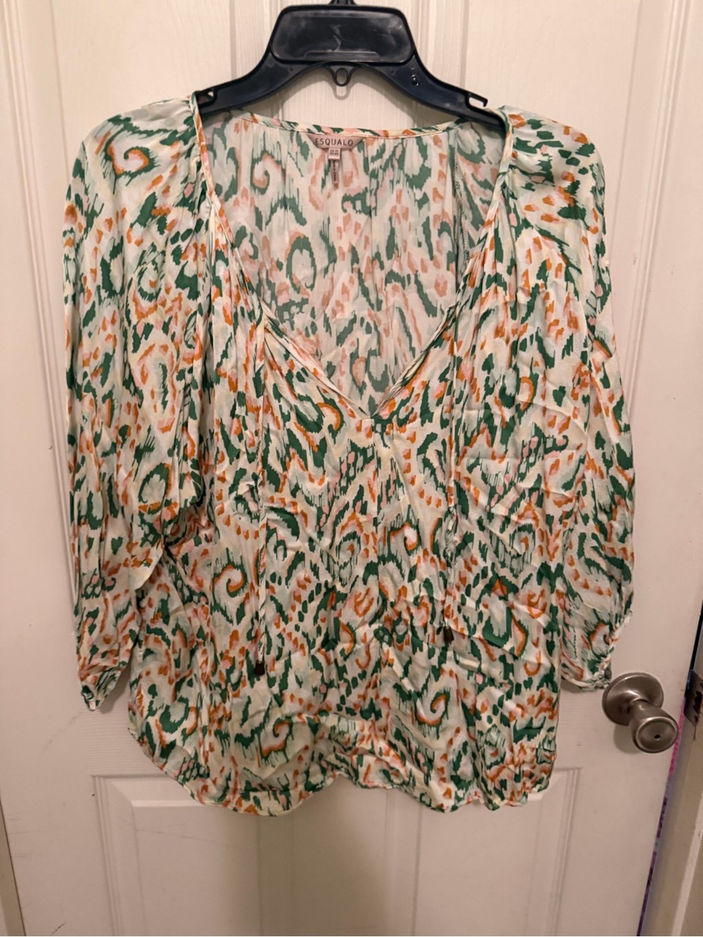 ESQUALO Green, Cream & Orange Printed V-Neck Blouse